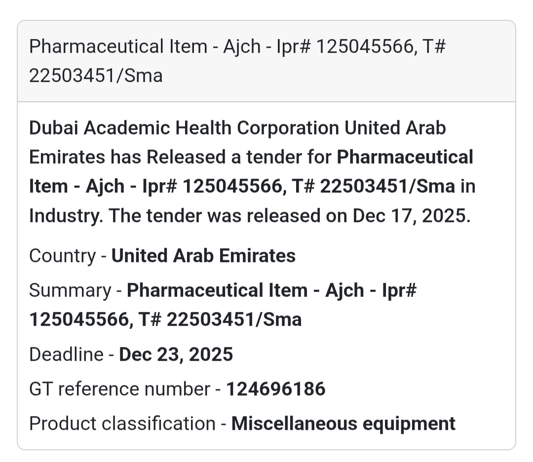 🔔 Pharmaceutical Tender | United Arab Emirates 🇦🇪