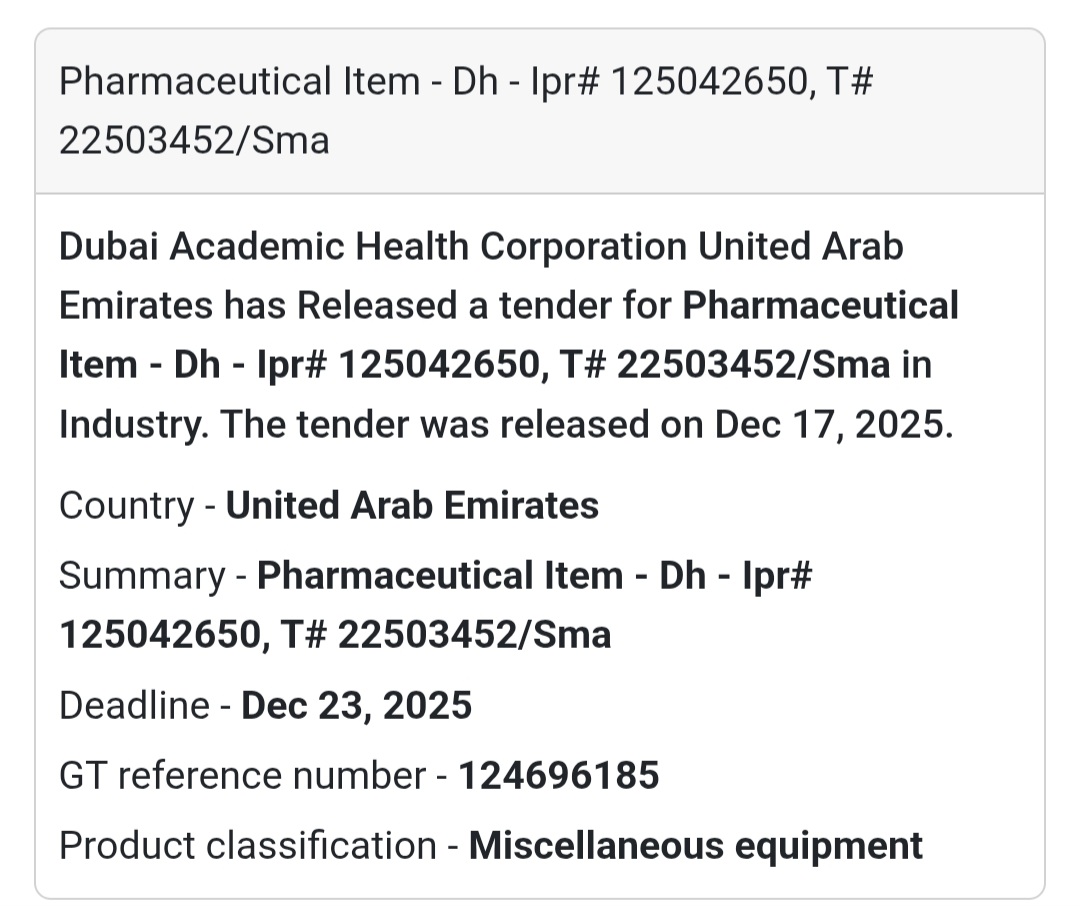 🔔 Pharmaceutical Tender | United Arab Emirates 🇦🇪