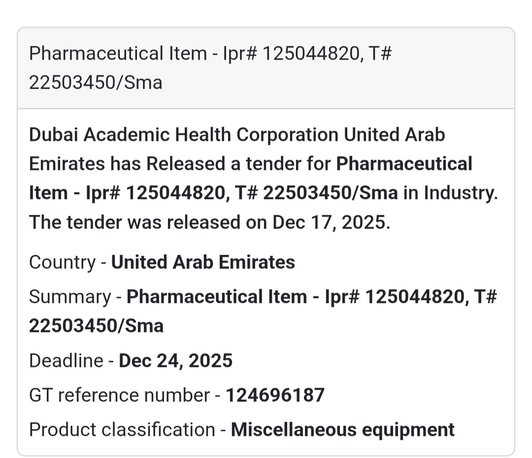 🔔 Pharmaceutical Tender | United Arab Emirates 🇦🇪