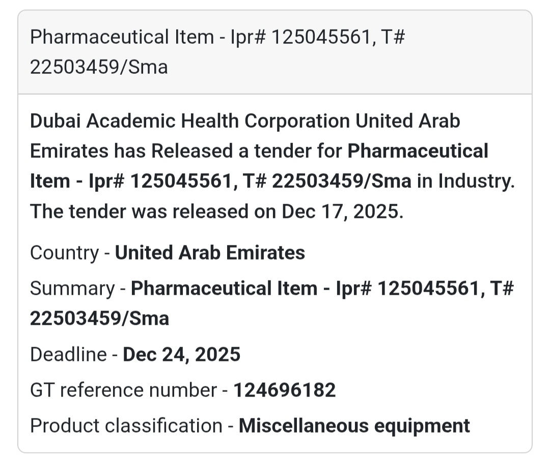 🔔 Pharmaceutical Tender | United Arab Emirates 🇦🇪