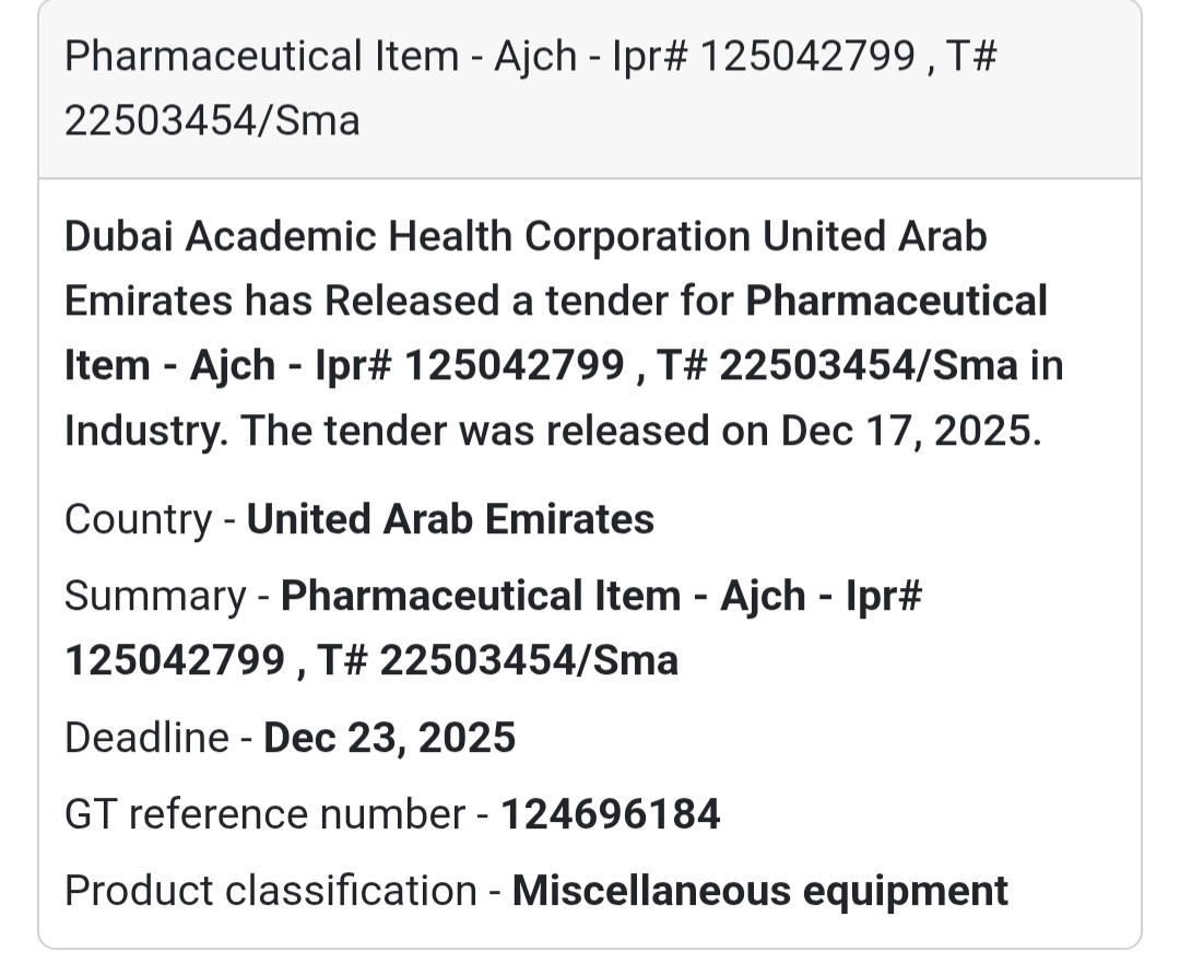🔔 Pharmaceutical Tender | United Arab Emirates 🇦🇪