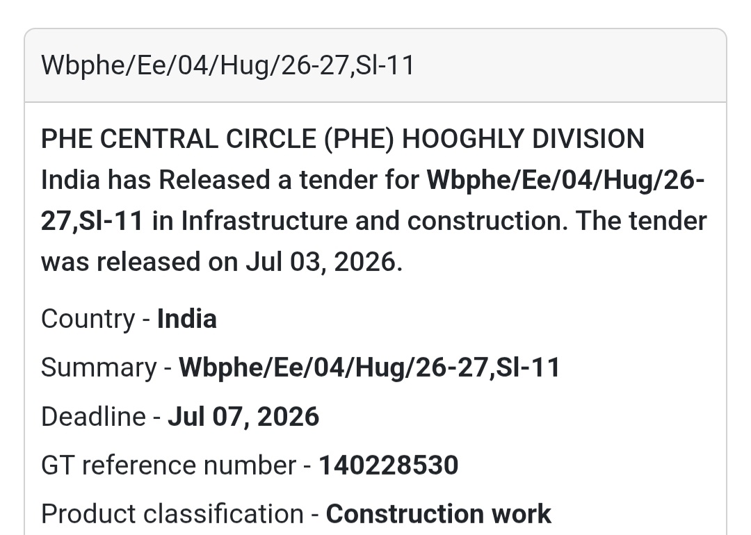 🚧 PHE Central Circle (PHE) Hooghly Division Tender – Hooghly, West Bengal