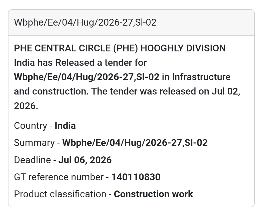 🏗️ PHE Civil Works Tender (Sl-02) | 📍Hooghly, West Bengal
