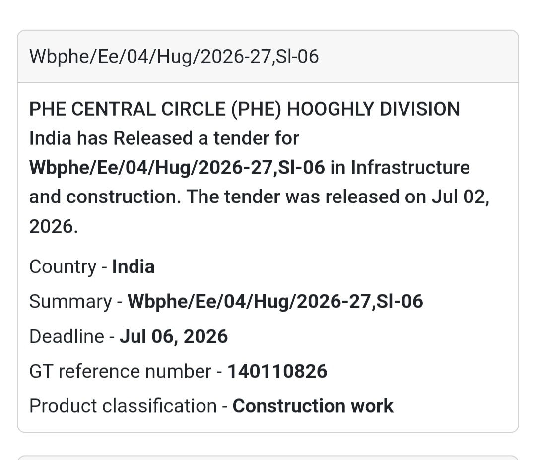 🏗️ PHE Civil Works Tender (Sl-06) | 📍Hooghly, West Bengal