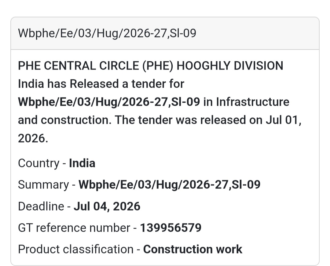 🚰 PHE Electrical Work Tender | Hooghly, West Bengal