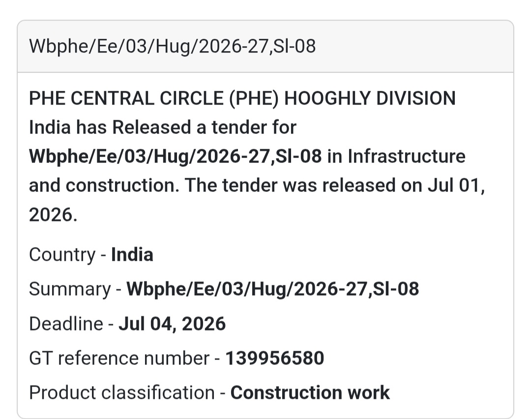 🚰 PHE Electrical Work Tender | Hooghly, West Bengal