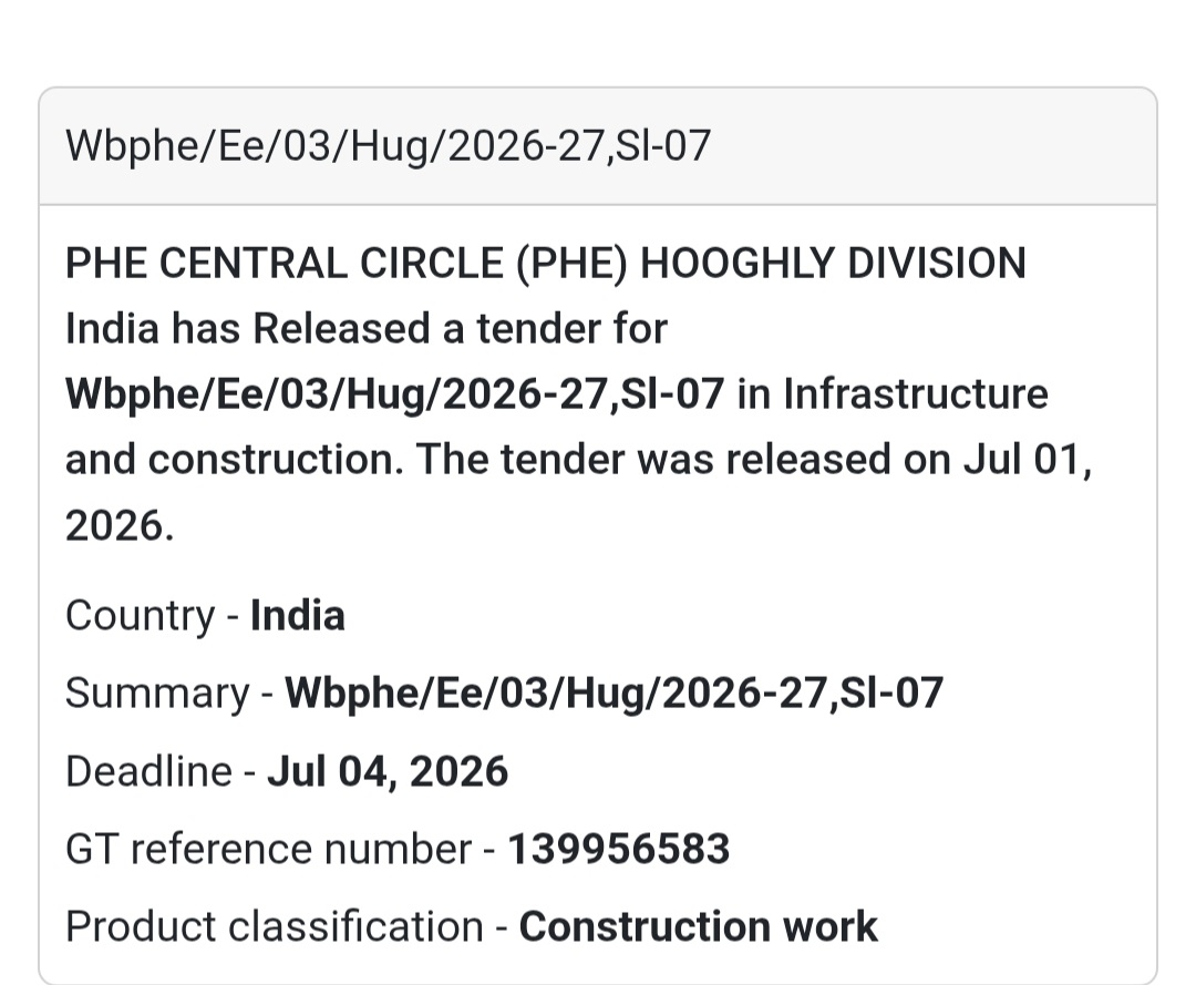 🚰 PHE Electrical Work Tender | Hooghly, West Bengal
