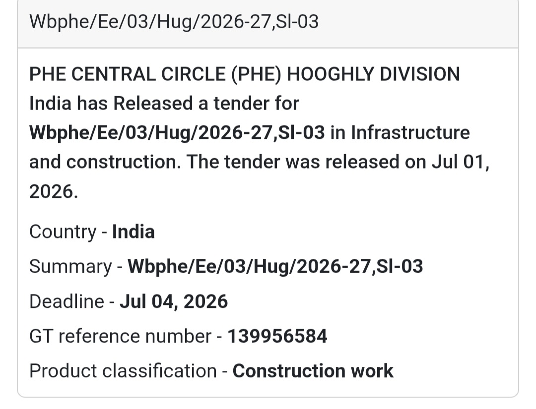 🚰 PHE Electrical Work Tender | Hooghly, West Bengal