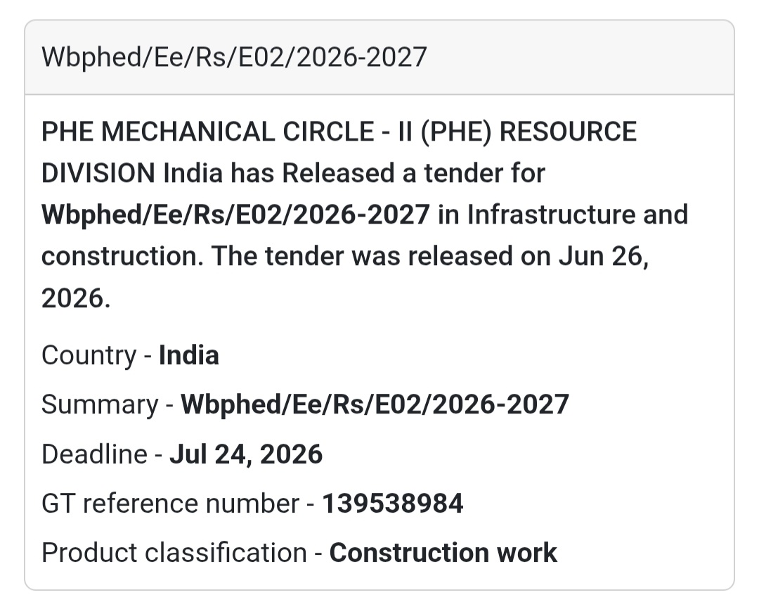 PHE Mechanical Circle-II Tender – West Bengal