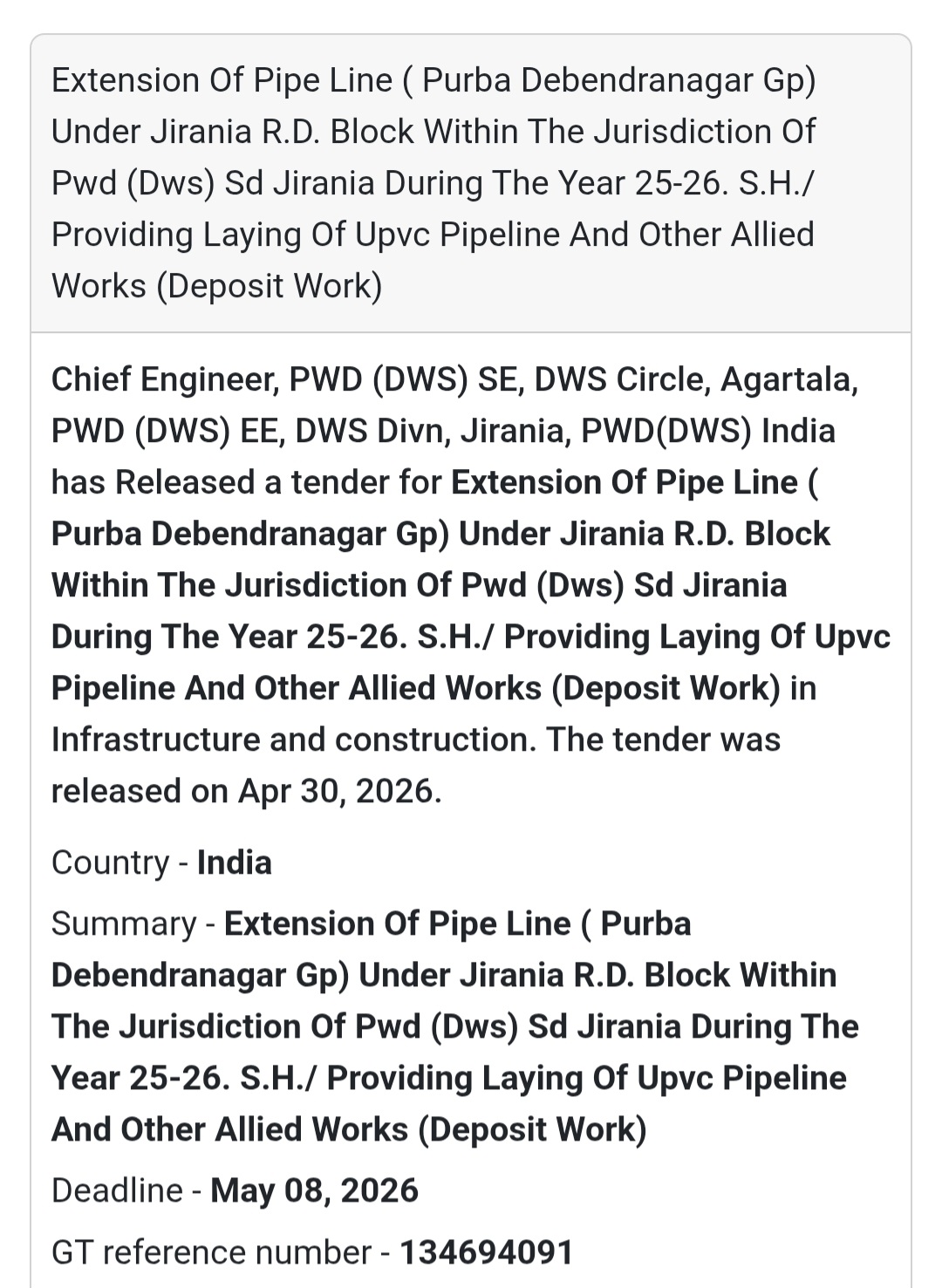 🚰 Pipeline Extension Work – Jirania