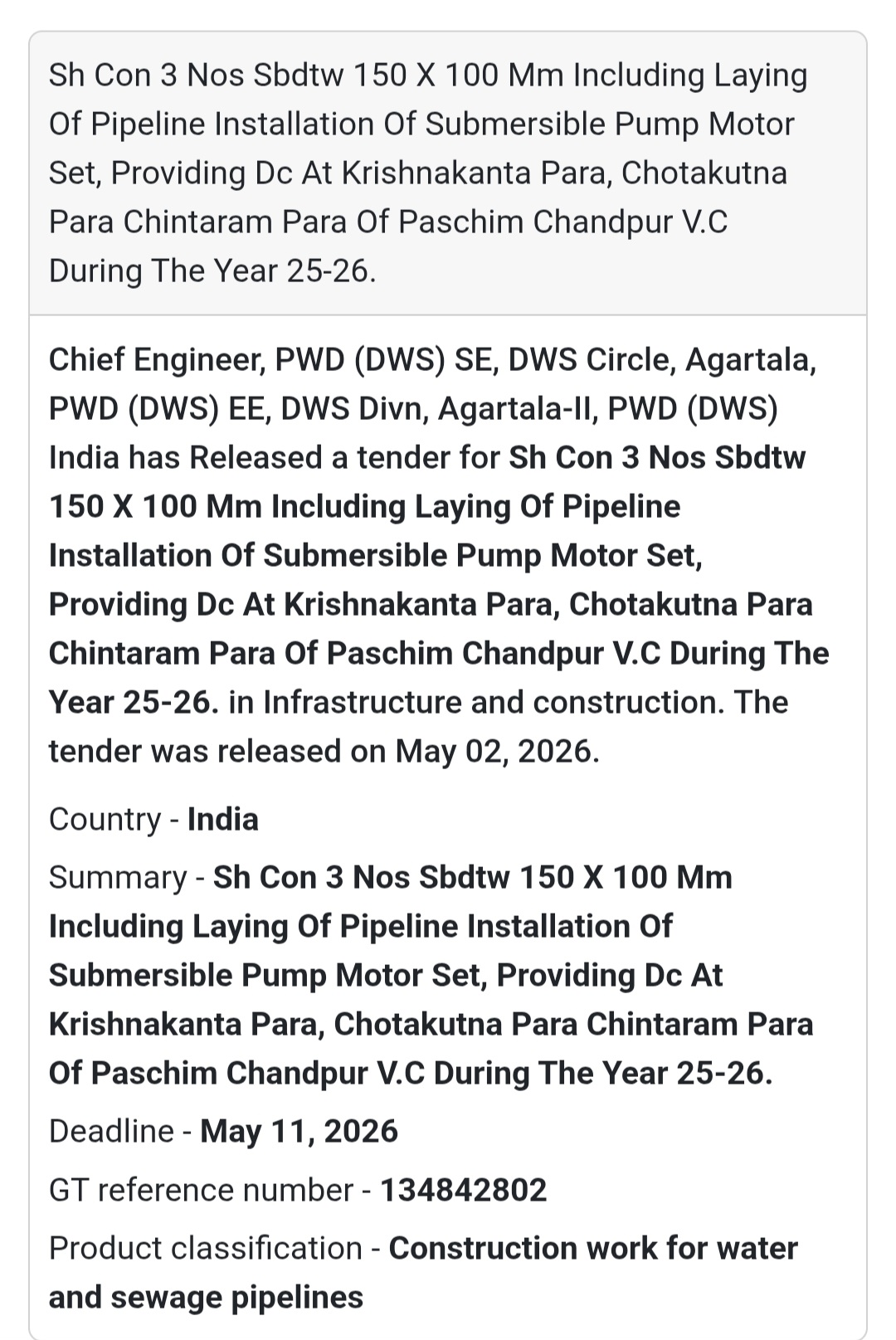 Pipeline & Pump Installation Work