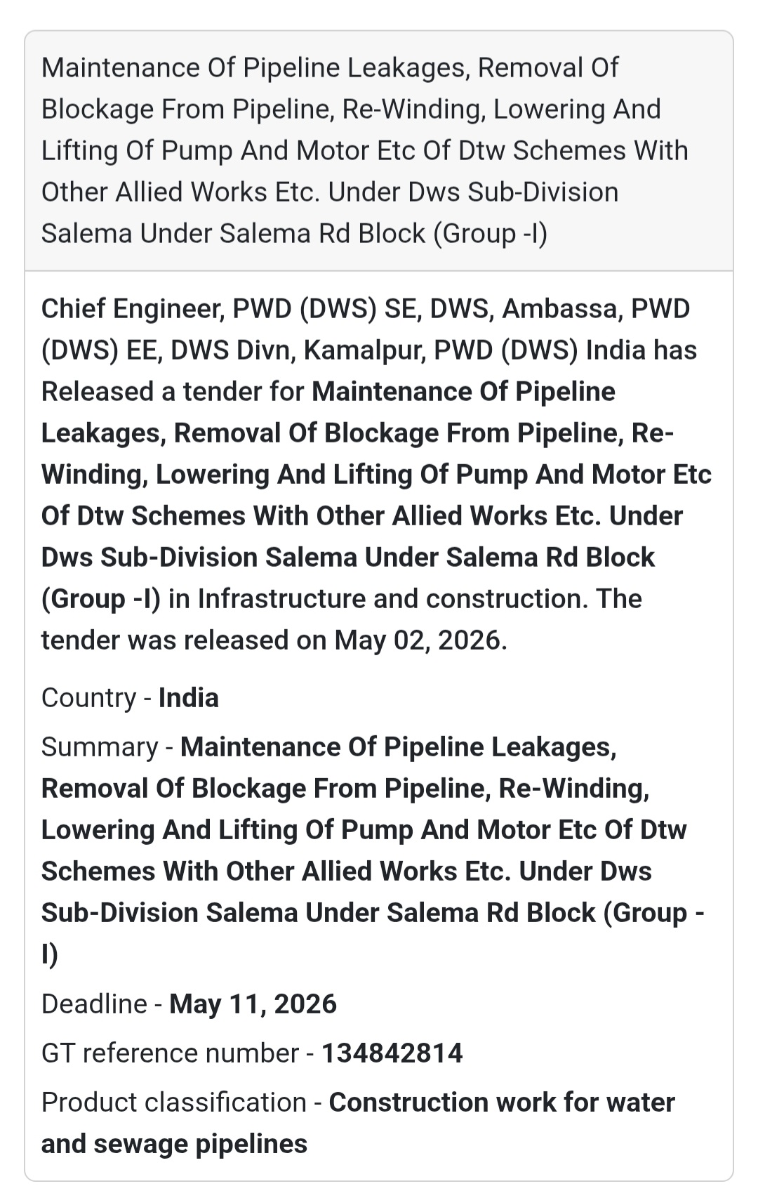 🔩 Pipeline & Pump Maintenance Work (Group-I)