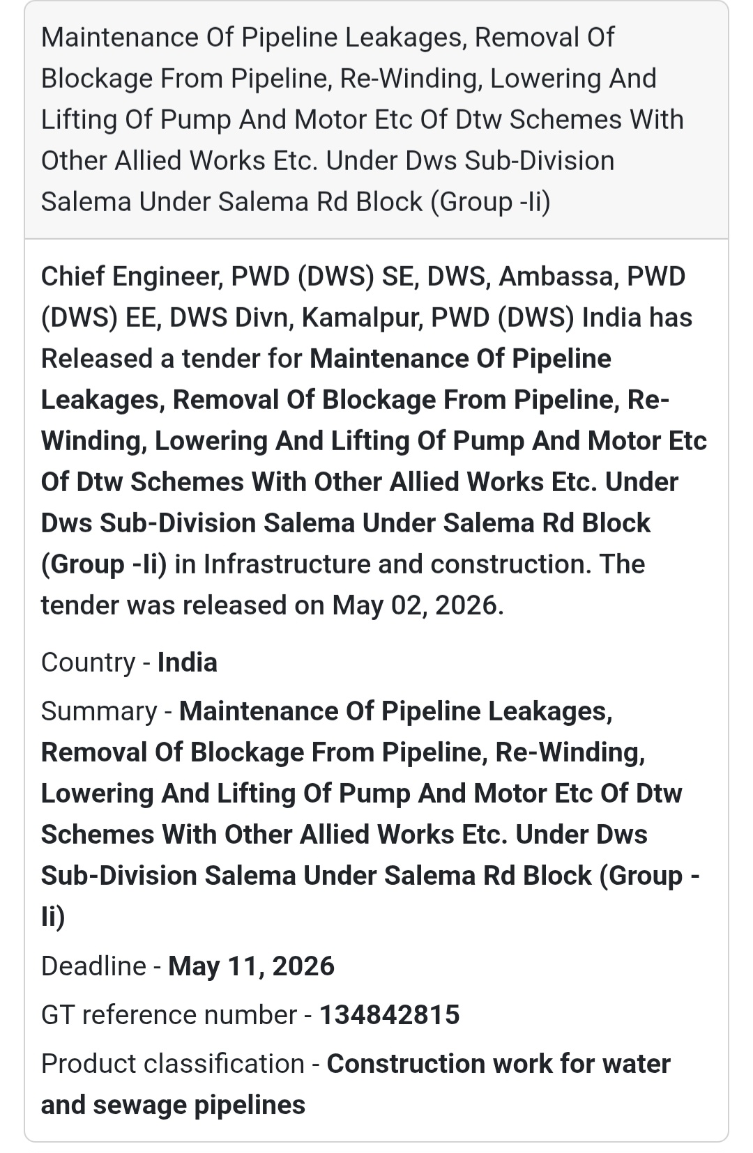 🔩 Pipeline & Pump Maintenance Work (Group-II)