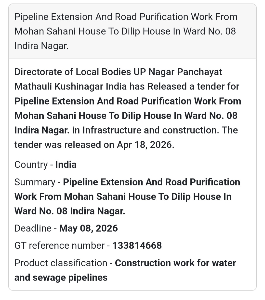 🚰 Pipeline & Road Work – Kushinagar (Indira Nagar)