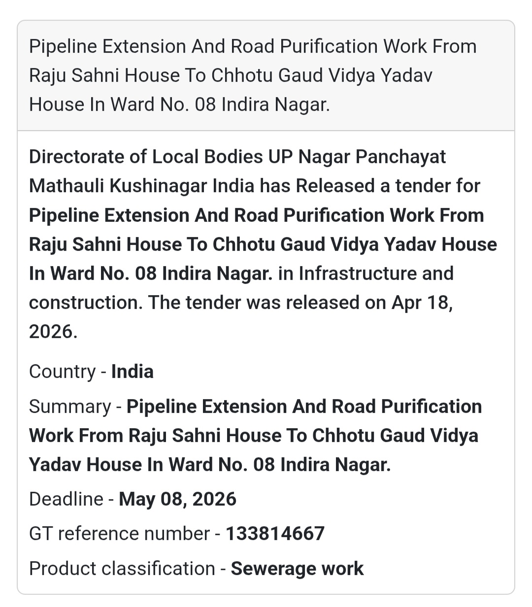 🚰 Pipeline & Road Work – Kushinagar (Indira Nagar)