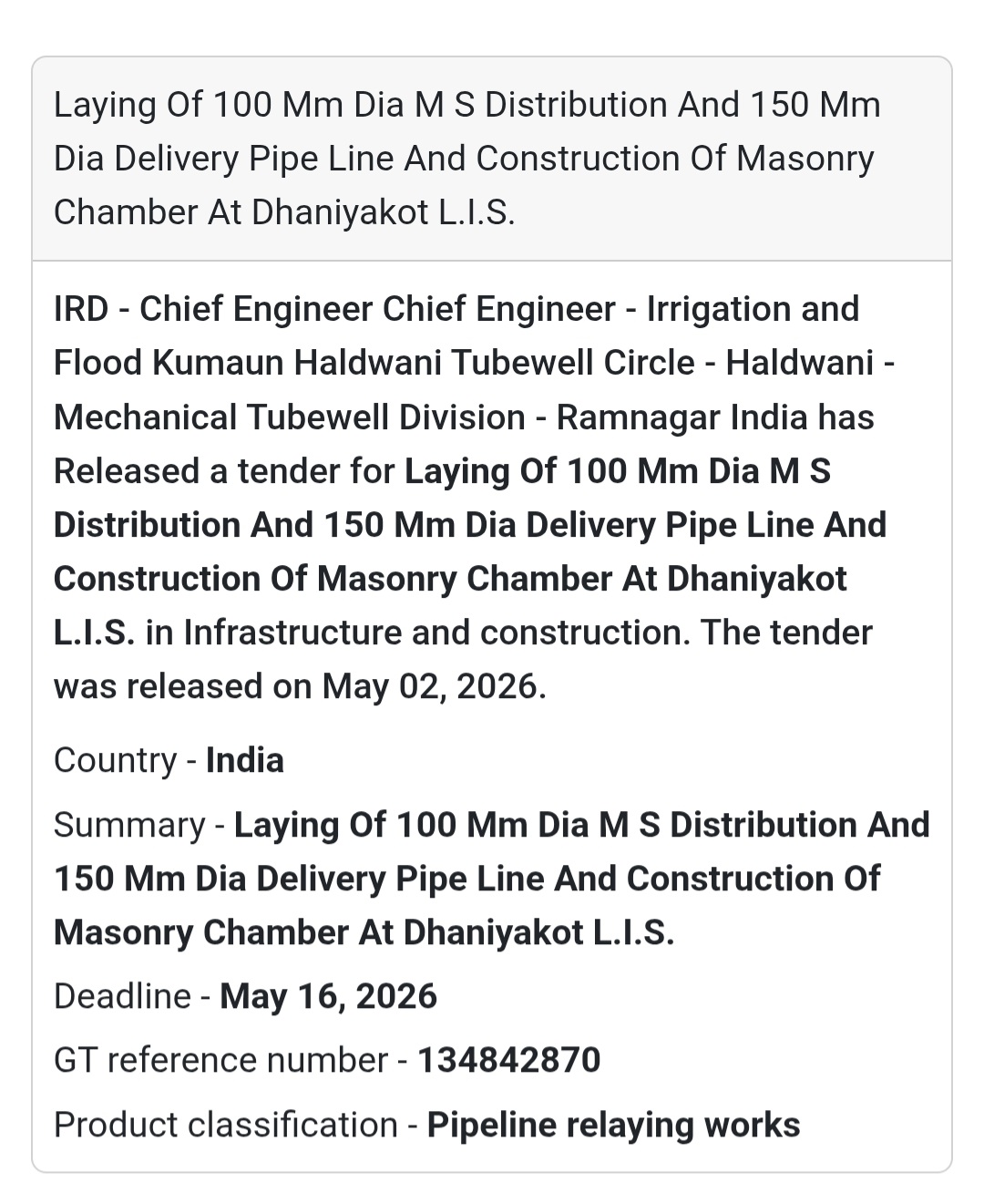 🚰 Pipeline Work (Dhaniyakot L.I.S.)