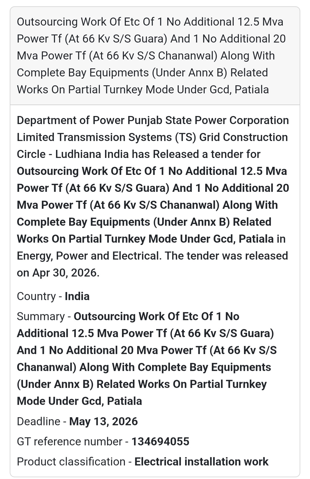 ⚡ Power Transformer & Bay Equipment Work