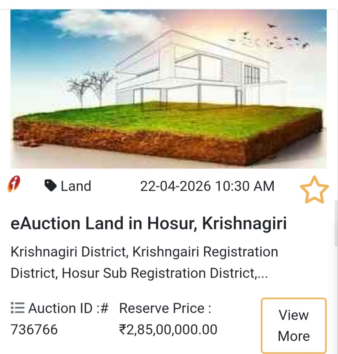 🏡 Prime Land in Hosur, Krishnagiri – Auction Opportunity