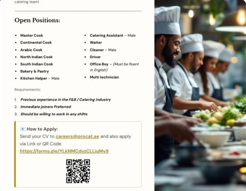 🍽️ Procat Catering Services LLC Dubai Is Hiring!
