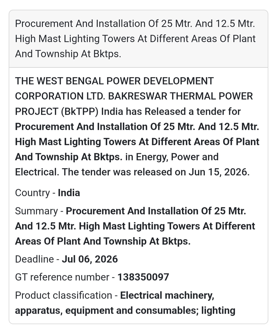 💡 Procurement & Installation of 25M and 12.5M High Mast Lighting Towers –