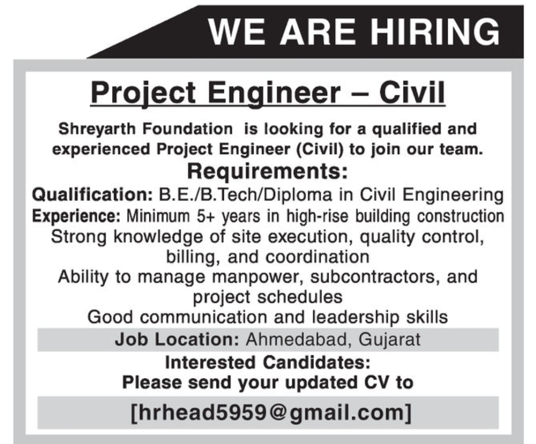 🏗️ Project Engineer (Civil) Required
