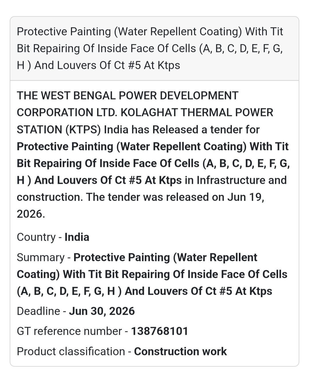🎨 Protective Painting (Water Repellent Coating) With Tit Bit Repairing Of Inside Face Of Cells (A, B, C, D, E, F, G, H) And Louvers Of CT #5 At KTPS | Kolaghat, Purba Medinipur