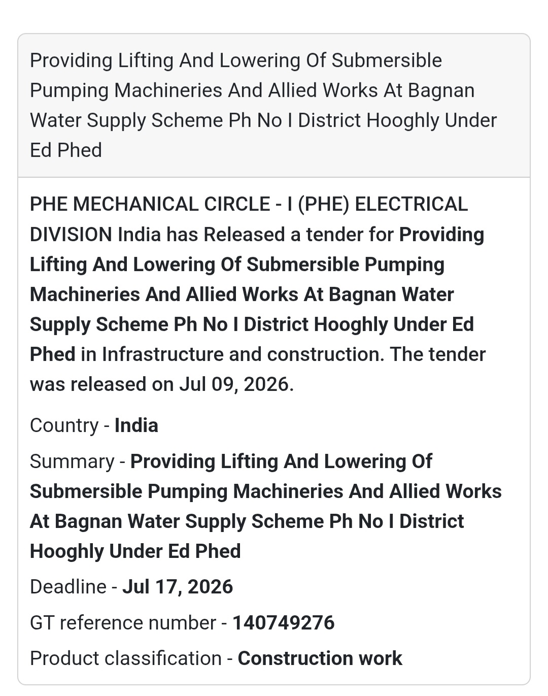 🚰 Providing Lifting & Lowering of Submersible Pumping Machineries | 📍Hooghly