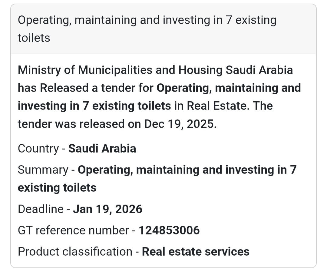 🔔 Public Facilities Management Tender | Saudi Arabia 🇸🇦