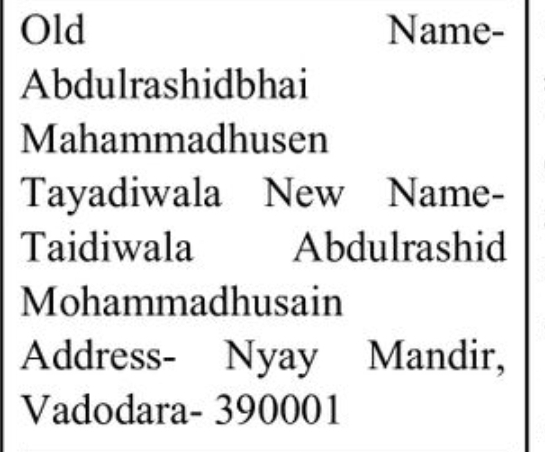 📢 Public Name Change Notice –  ABDUL RASHID MOHAMMADHUSAIN TAIDIWALA Nyay Mandir, Vadodara