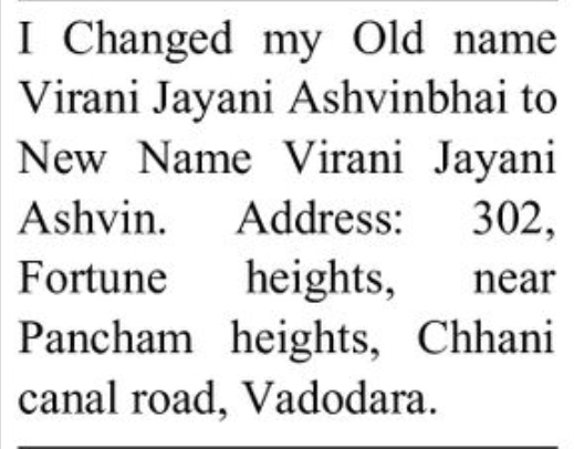 📢 Public Name Change Notice – VIRANI JAYANI ASHVIN  Vadodara