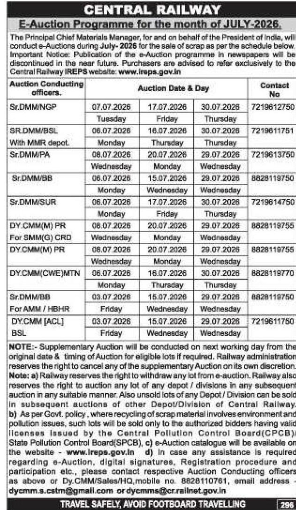 📢 Public Notice – Central Railway E-Auction Programme