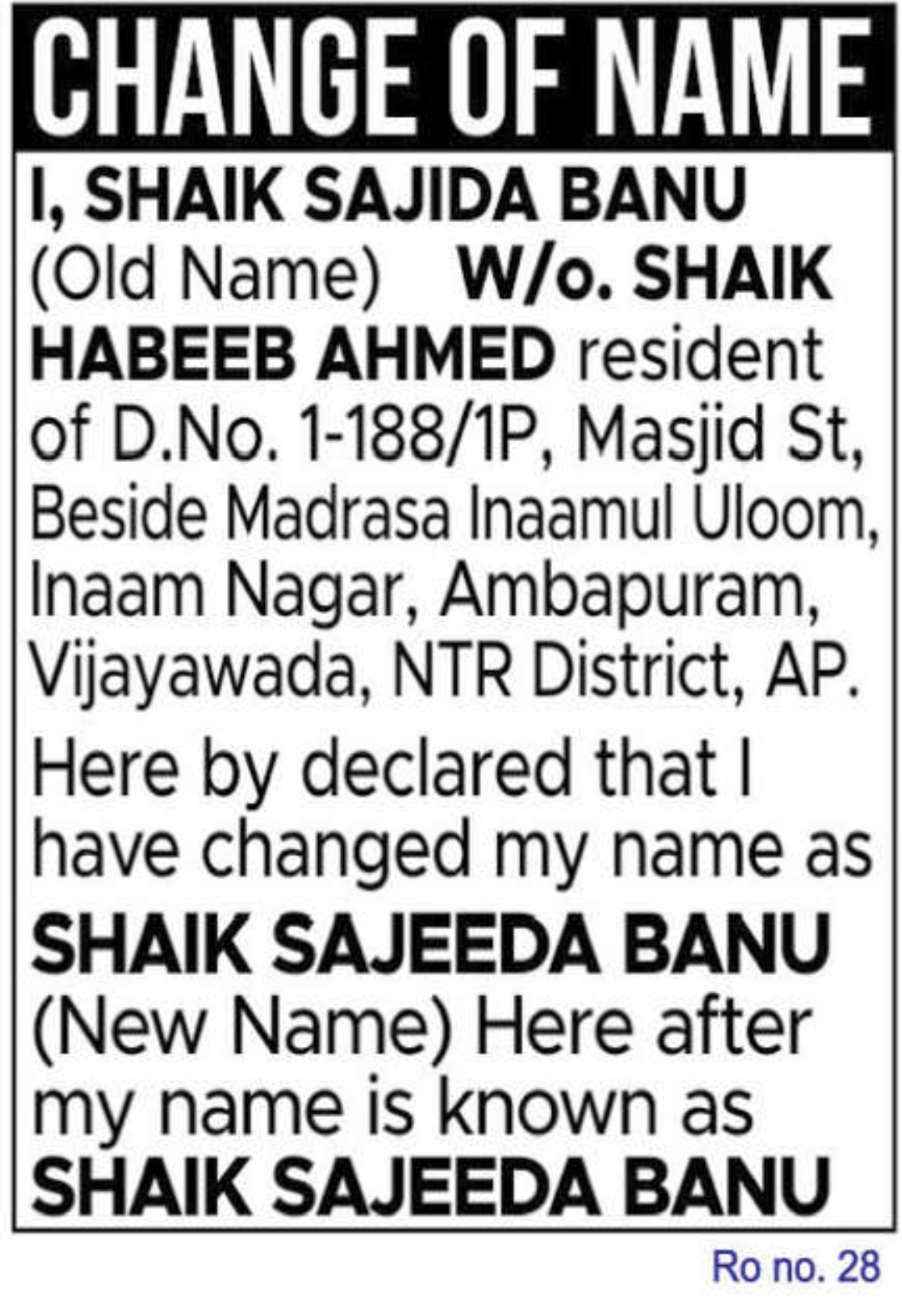 📢 Public Notice – Change of Name