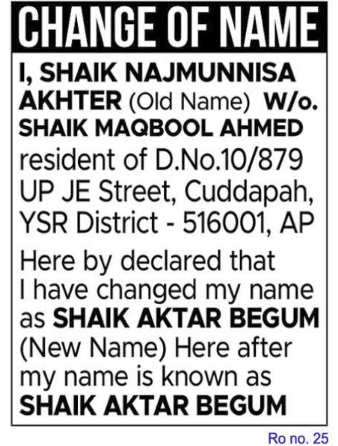 📢 Public Notice – Change of Name