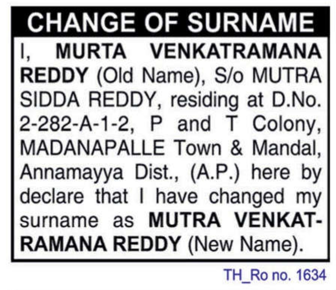 📢 Public Notice – Change of Surname