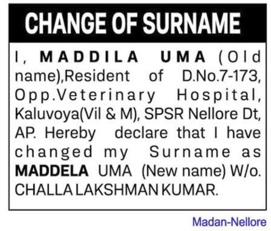 📢 Public Notice – Change of Surname