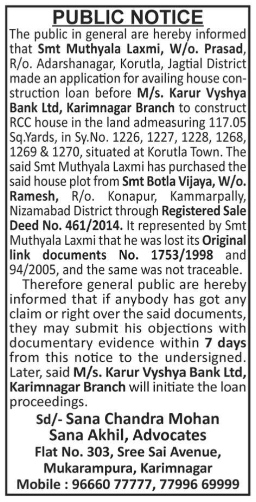 📢 Public Notice – Loss of Original Link Documents