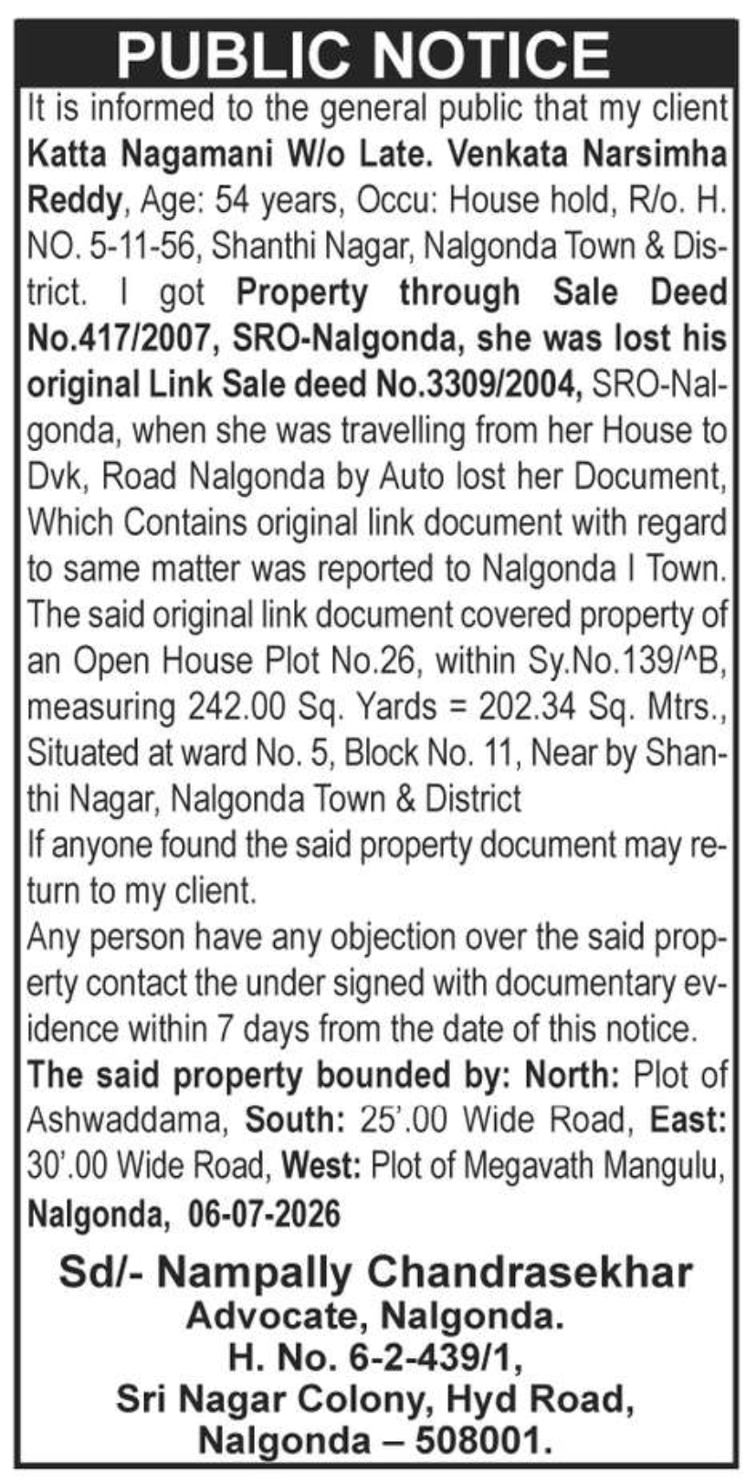 📄 Public Notice – Missing Property Document