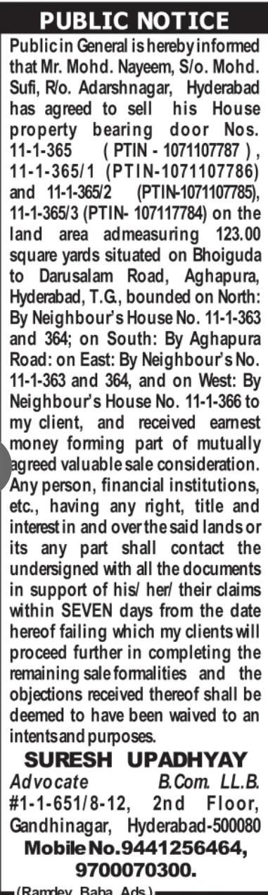 📢 PUBLIC NOTICE – Property Sale Announcement