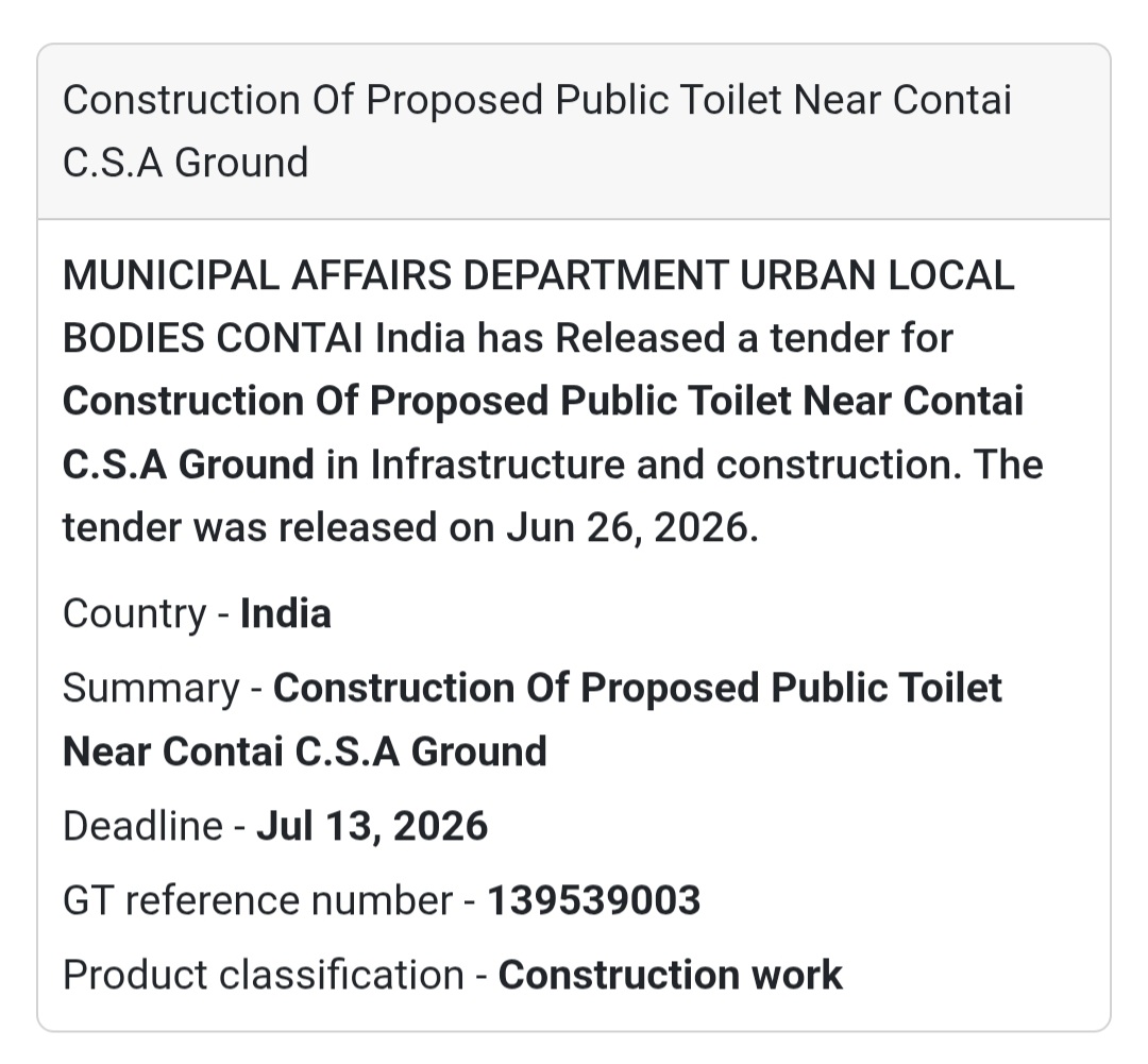 Public Toilet Construction near Contai C.S.A Ground – West Bengal