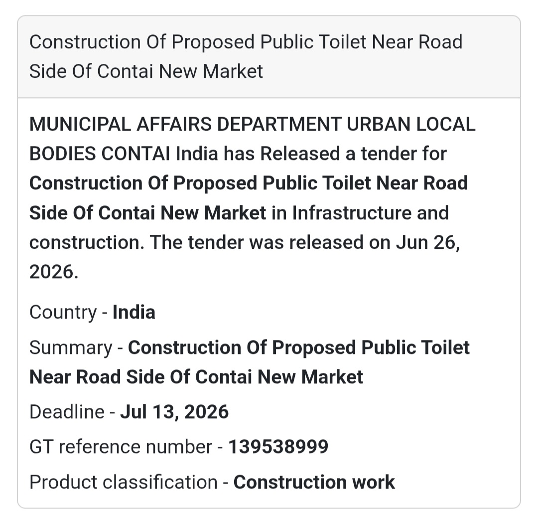 Public Toilet Construction near Contai New Market – West Bengal