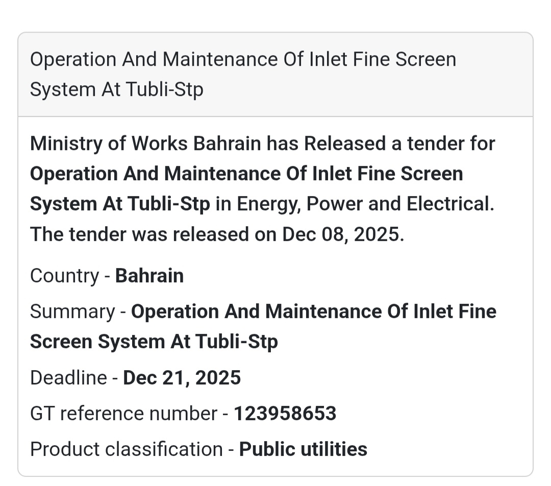 🚨 Public Utilities O&M Tender – Bahrain 🇧🇭⚡