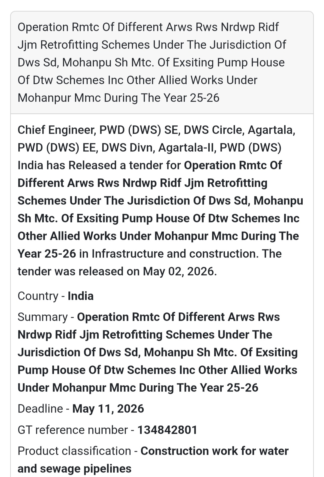 Pump House Operation & Maintenance