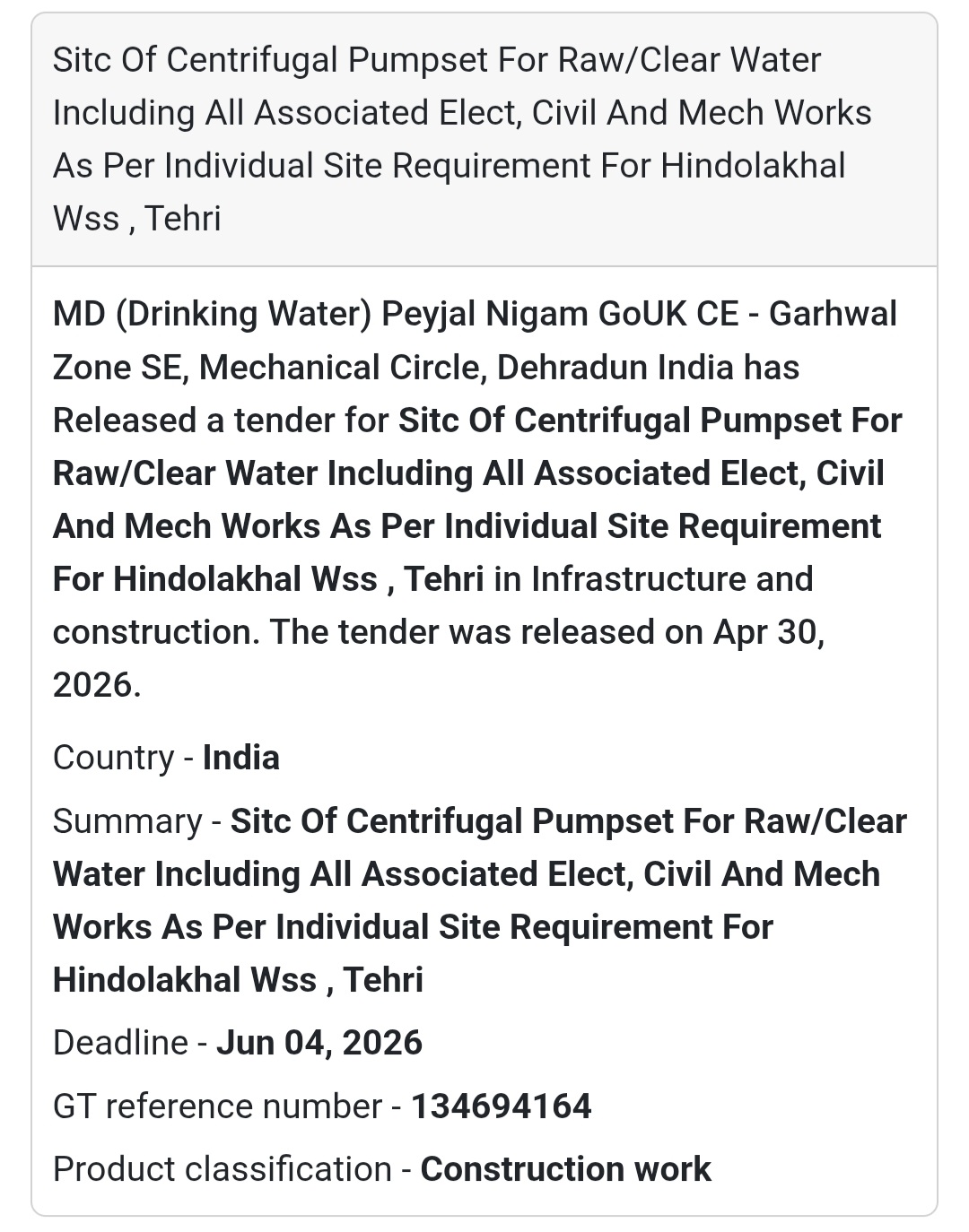 ⚙️ Pump Installation Work – Tehri
