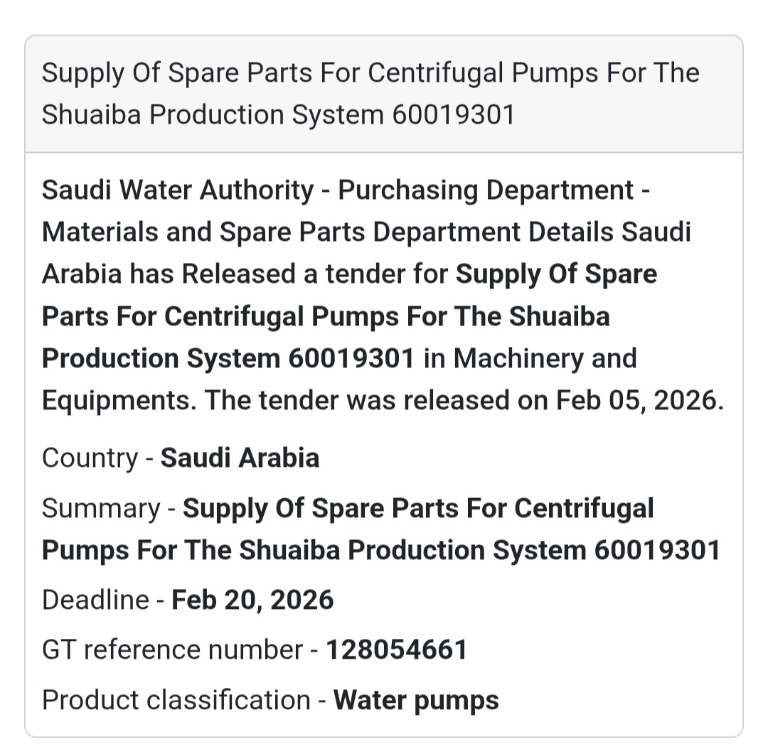 🚰 Pump Spare Parts Procurement
