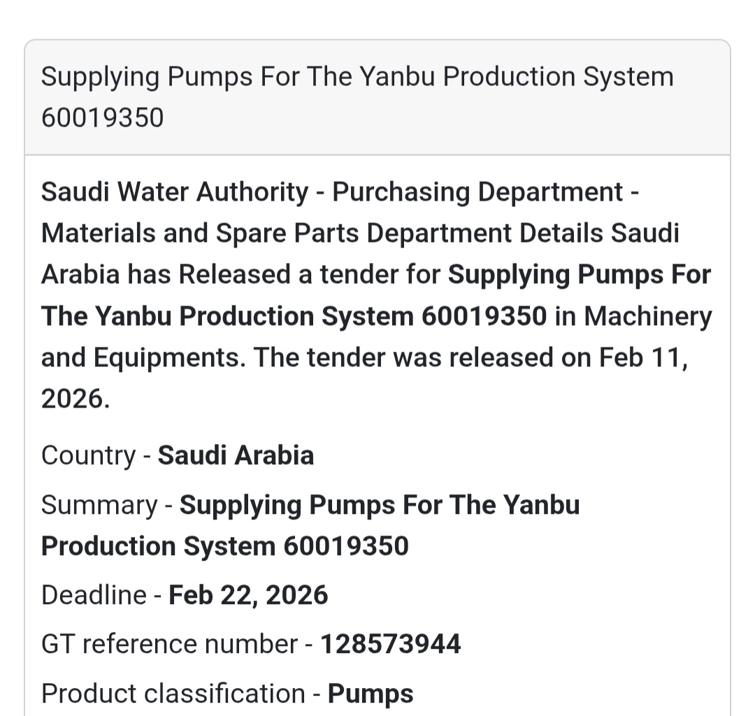 ⚙️ Pump Supply – Yanbu Production System (60019350)