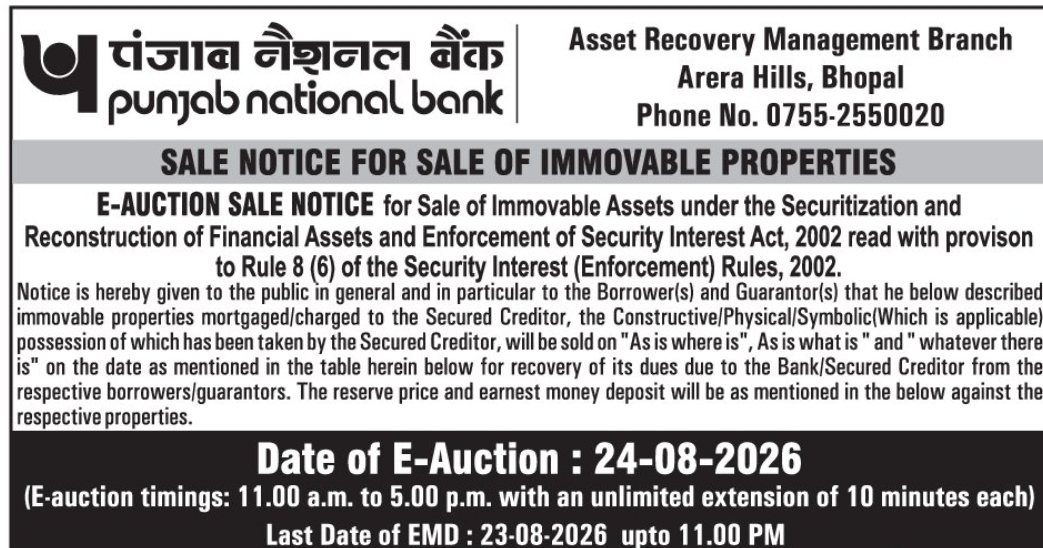 🏦 Punjab National Bank E-Auction Notice | Bhopal