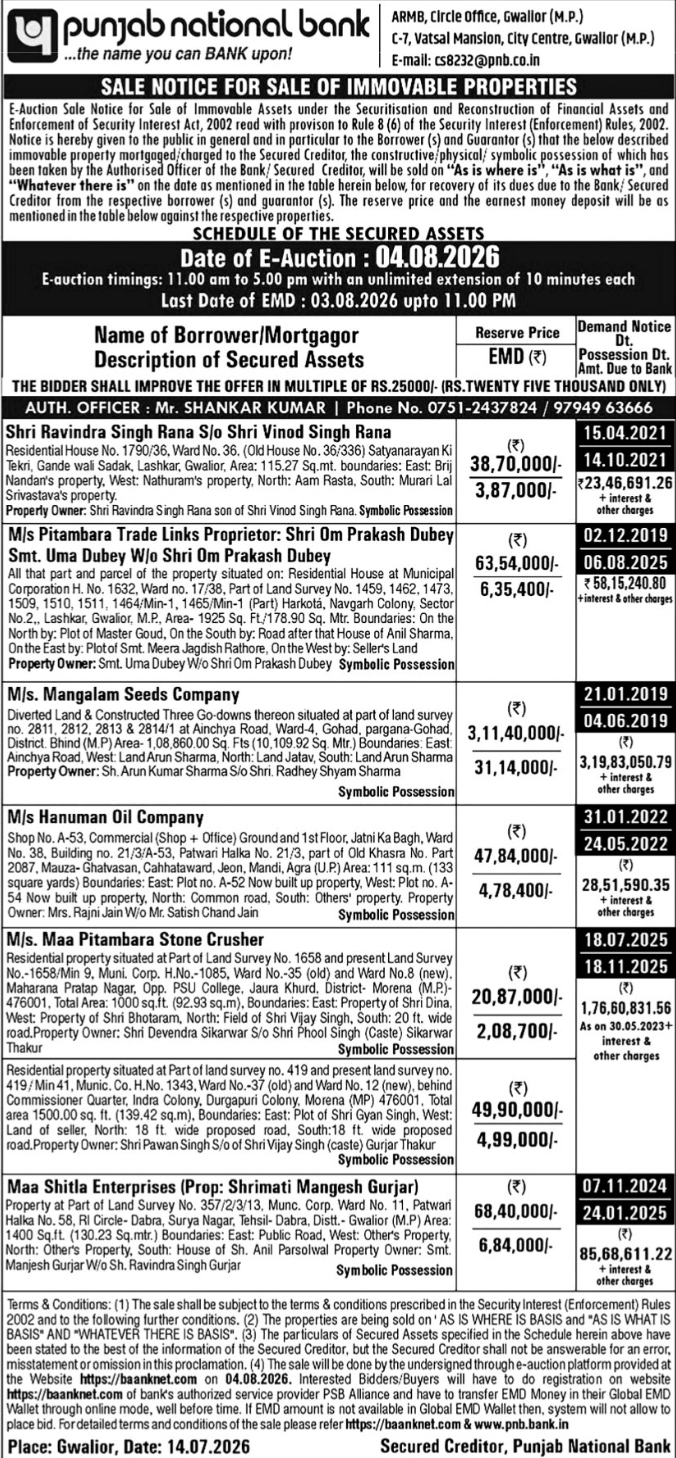 🏠 Punjab National Bank – E-Auction Sale Notice