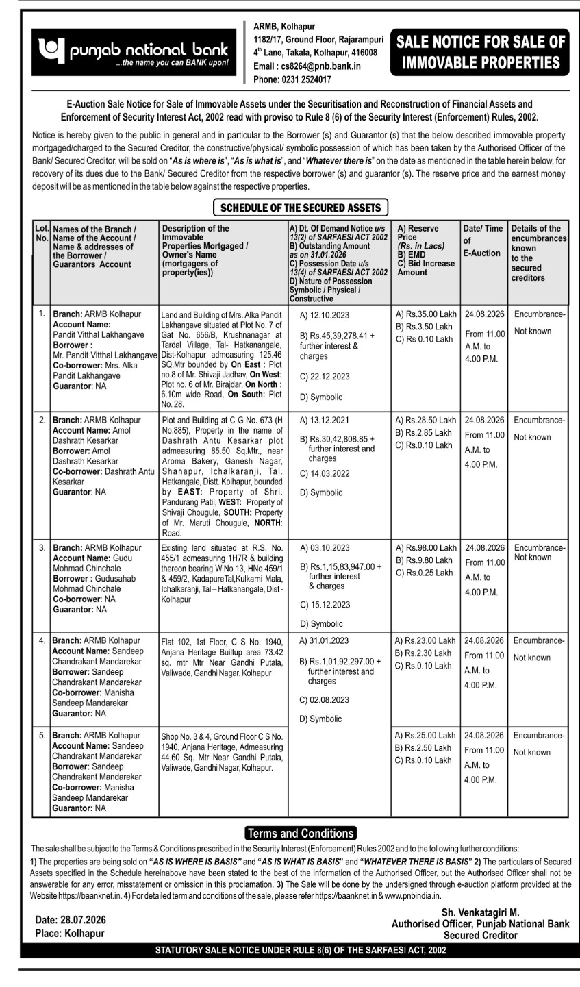 🏦 Punjab National Bank E-Auction Sale Notice