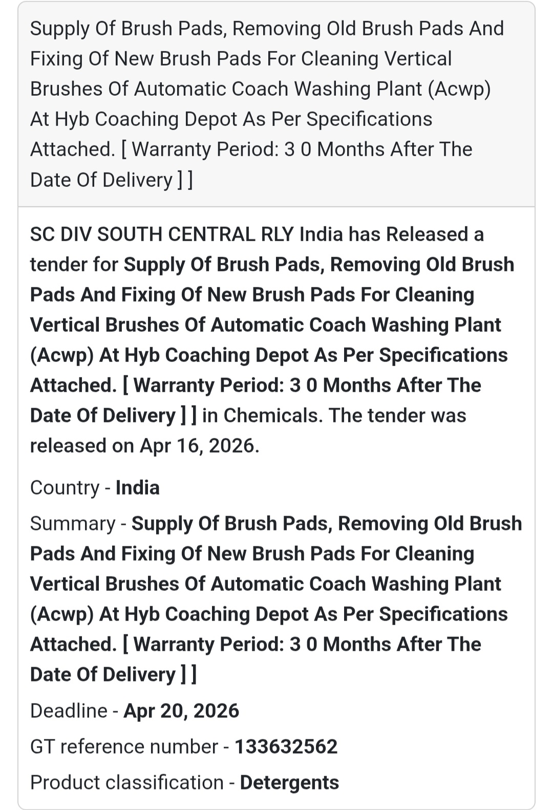 🚿 Railway Cleaning Supply Tender | India 🇮🇳