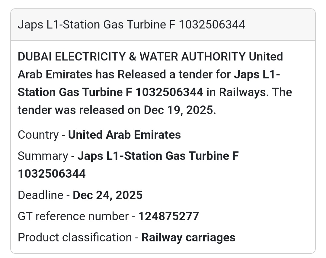 📢 Railway Equipment Tender – UAE 🇦🇪